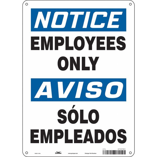 Safety Sign, 14 in Height, 10 in Width, Aluminum, Vertical Rectangle, English, Spanish, 472F63