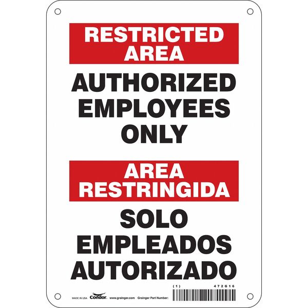 Safety Sign, 10 in Height, 7 in Width, Aluminum, Horizontal Rectangle, English, Spanish, 472G16