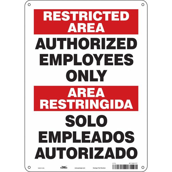 Safety Sign, 14 in Height, 10 in Width, Aluminum, Vertical Rectangle, English, Spanish, 472G17