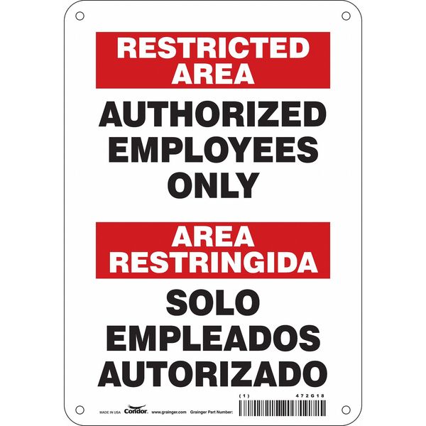 Safety Sign, 10 in H, 7 in W, Polyethylene, Horizontal Rectangle, English, Spanish, 472G18