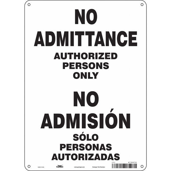 Safety Sign, 14 in Height, 10 in Width, Aluminum, Vertical Rectangle, English, Spanish, 472H78