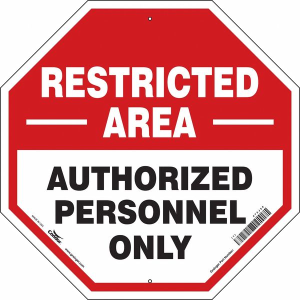 Safety Sign, 24 in H, 24 in W, Aluminum, Octagon, English, 472J28