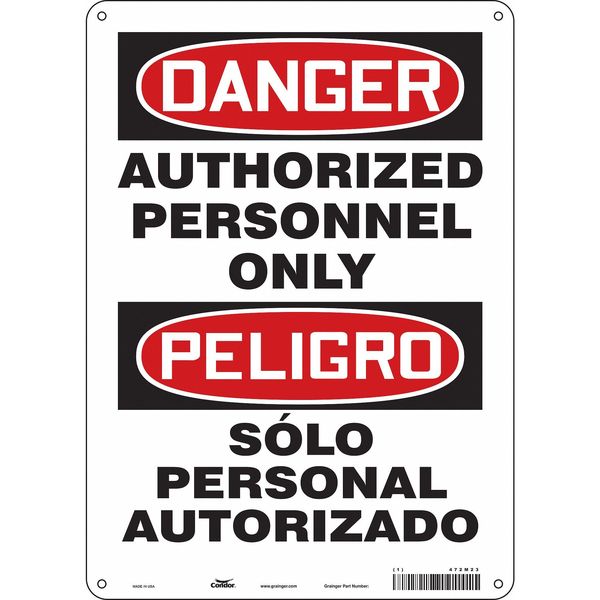 Safety Sign, 14 in Height, 10 in Width, Aluminum, Vertical Rectangle, English, Spanish, 472M23
