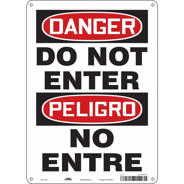 Safety Sign, 14 in Height, 10 in Width, Aluminum, Vertical Rectangle, English, Spanish, 472N70