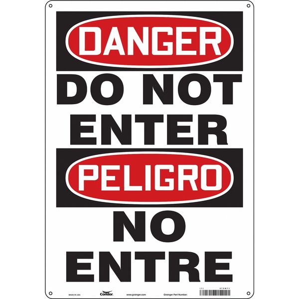 Safety Sign, 20 in H, 14 in W, Aluminum, Vertical Rectangle, English, Spanish, 472N71