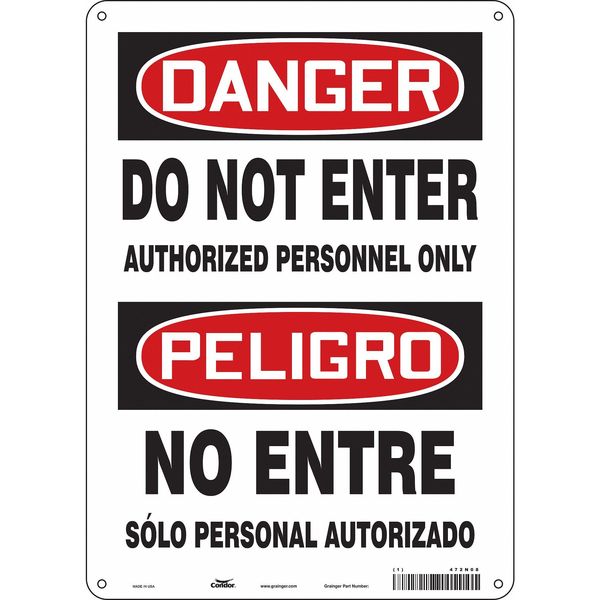 Safety Sign, 14 in Height, 10 in Width, Aluminum, Vertical Rectangle, English, Spanish, 472N08