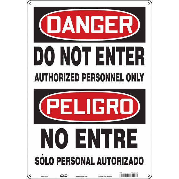 Safety Sign, 20 in H, 14 in W, Aluminum, Vertical Rectangle, English, Spanish, 472N09