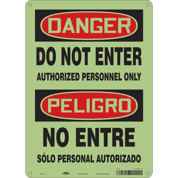 Safety Sign, 14 in Height, 10 in Width, Polyethylene, Vertical Rectangle, English, Spanish, 472N12