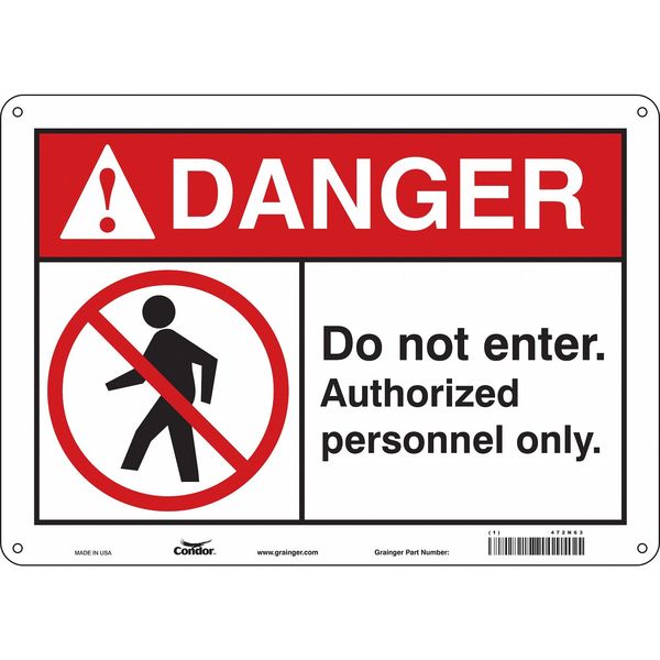 Safety Sign, 10 in Height, 14 in Width, Aluminum, Horizontal Rectangle, English, 472N63