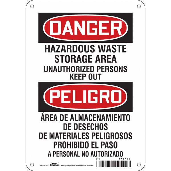 Safety Sign, 10 in H, 7 in W, Horizontal Rectangle, English, Spanish, 472P90