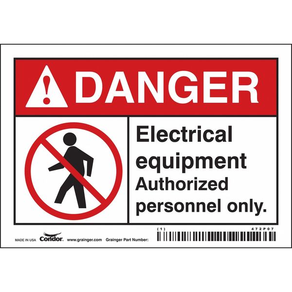 Safety Sign, 3 1/2 in Height, 5 in Width, Vinyl, Horizontal Rectangle, English, 472P07