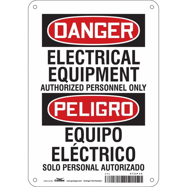 Safety Sign, 10 in Height, 7 in Width, Aluminum, Horizontal Rectangle, English, Spanish, 472P10