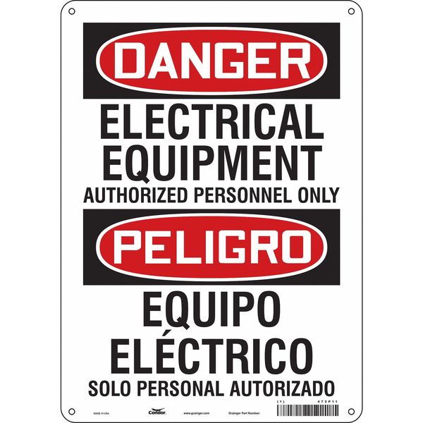 Safety Sign, 14 in Height, 10 in Width, Aluminum, Vertical Rectangle, English, Spanish, 472P11