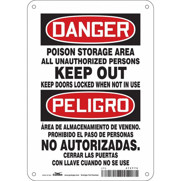 Safety Sign, 10 in Height, 7 in Width, Aluminum, Horizontal Rectangle, English, Spanish, 472T76