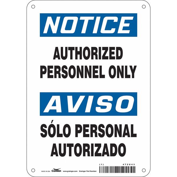 Safety Sign, 10 in Height, 7 in Width, Aluminum, Horizontal Rectangle, English, Spanish, 472U43