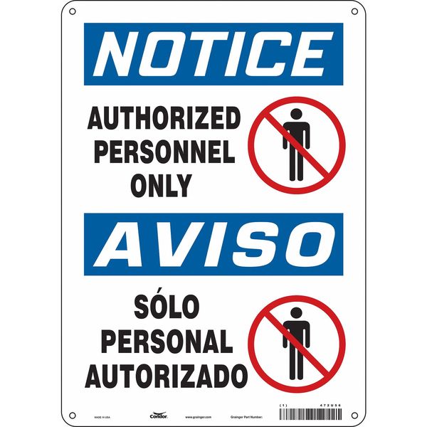 Safety Sign, 14 in Height, 10 in Width, Aluminum, Vertical Rectangle, English, Spanish, 472U56