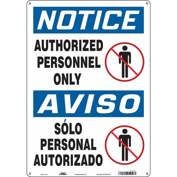 Safety Sign, 20 in H, 14 in W, Aluminum, Vertical Rectangle, English, Spanish, 472U57
