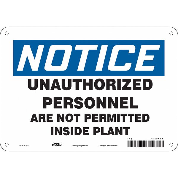 Safety Sign, 7 in Height, 10 in Width, Aluminum, Vertical Rectangle, English, 472V91