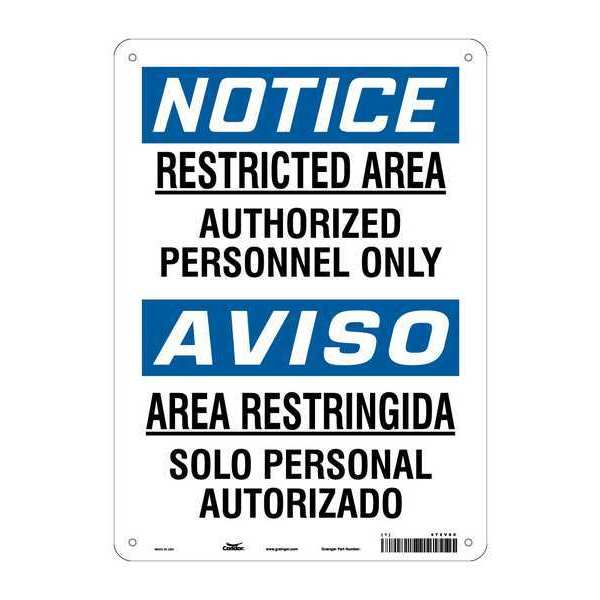 Safety Sign, 14 in Height, 10 in Width, Aluminum, Vertical Rectangle, English, Spanish, 472V60