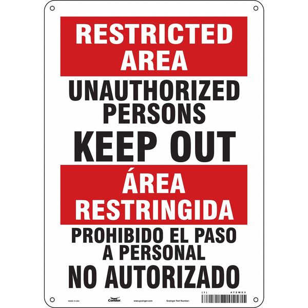 Safety Sign, 14 in Height, 10 in Width, Aluminum, Vertical Rectangle, English, Spanish, 472W03