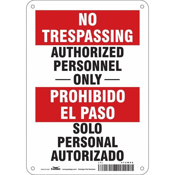 Safety Sign, 10 in Height, 7 in Width, Aluminum, Horizontal Rectangle, English, Spanish, 472W08