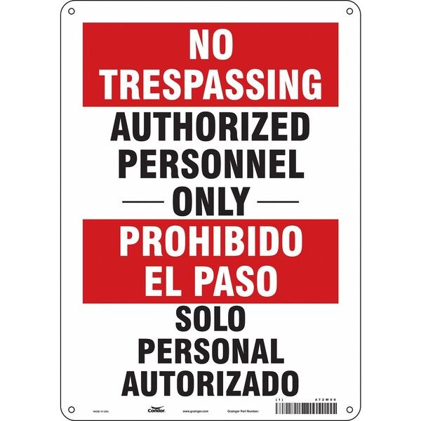 Safety Sign, 14 in Height, 10 in Width, Aluminum, Vertical Rectangle, English, Spanish, 472W09