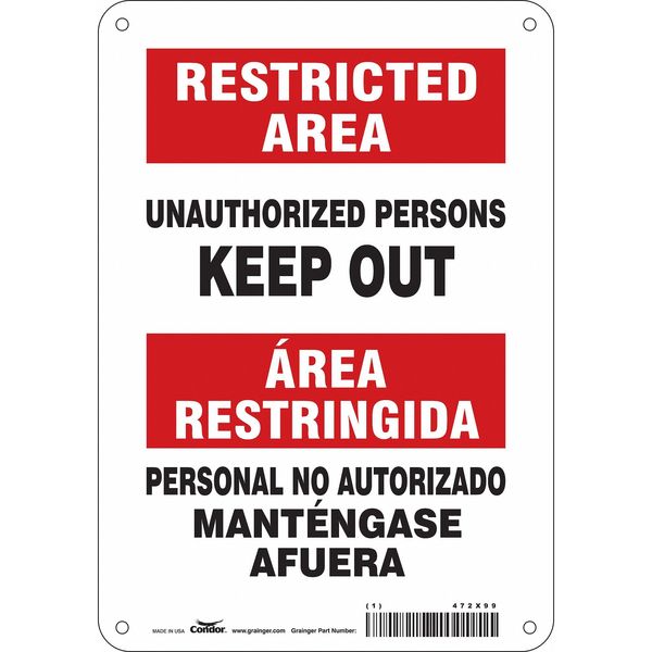 Safety Sign, 10 in Height, 7 in Width, Aluminum, Horizontal Rectangle, English, Spanish