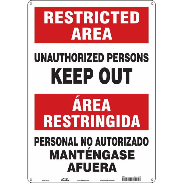 Safety Sign, 20 in H, 14 in W, Aluminum, Vertical Rectangle, English, Spanish, 472Y02