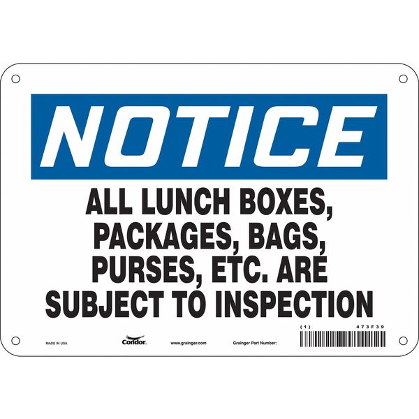 Safety Sign, 7 in Height, 10 in Width, Aluminum, Vertical Rectangle, English, 473F39
