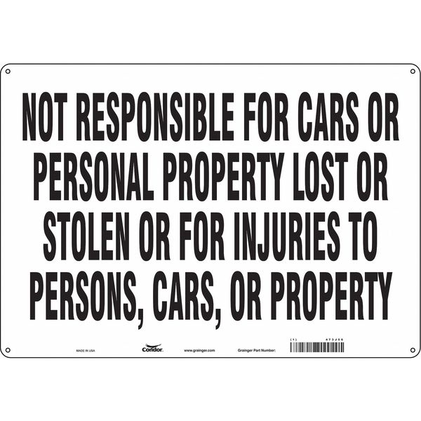Safety Sign, 14 in H, 20 in W, Aluminum, Horizontal Rectangle, English, 473J56