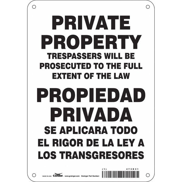 Safety Sign, 10 in Height, 7 in Width, Aluminum, Horizontal Rectangle, English, Spanish, 473K31