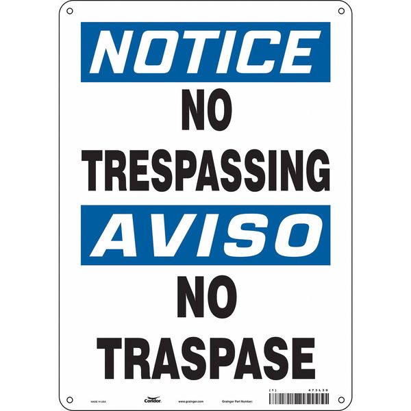 Safety Sign, 14 in Height, 10 in Width, Aluminum, Vertical Rectangle, English, Spanish, 473L30