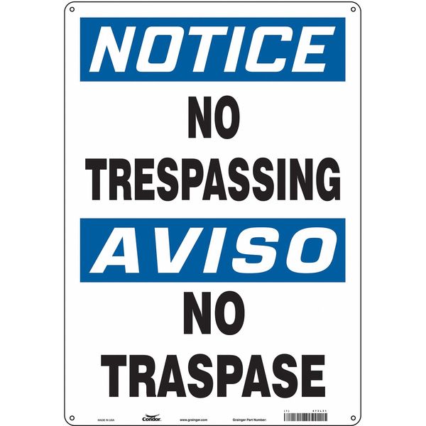 Safety Sign, 20 in H, 14 in W, Aluminum, Vertical Rectangle, English, Spanish, 473L31