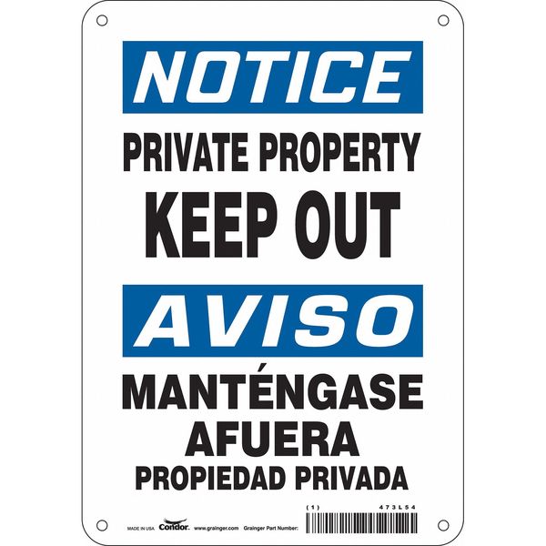 Safety Sign, 10 in Height, 7 in Width, Aluminum, Horizontal Rectangle, English, Spanish, 473L54