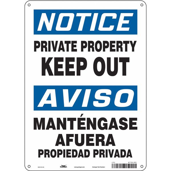 Safety Sign, 14 in Height, 10 in Width, Aluminum, Vertical Rectangle, English, Spanish, 473L55