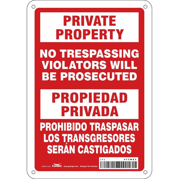 Safety Sign, 10 in Height, 7 in Width, Aluminum, Horizontal Rectangle, English, Spanish, 473M83