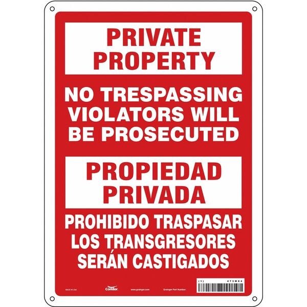 Safety Sign, 14 in Height, 10 in Width, Aluminum, Vertical Rectangle, English, Spanish, 473M84