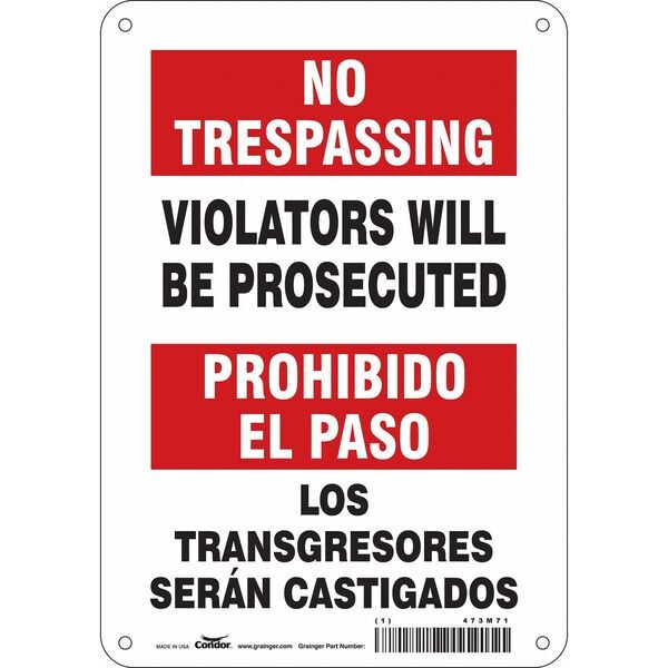 Safety Sign, 10 in Height, 7 in Width, Aluminum, Horizontal Rectangle, English, Spanish, 473M71