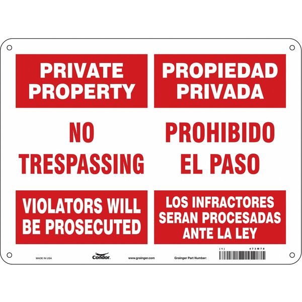 Safety Sign, 18 in Height, 24 in Width, Aluminum, Horizontal Rectangle, English, Spanish