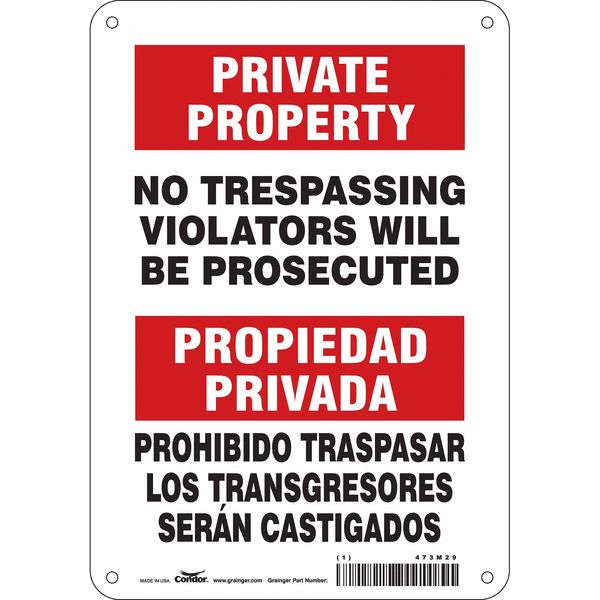 Safety Sign, 10 in Height, 7 in Width, Aluminum, Horizontal Rectangle, English, Spanish, 473M29