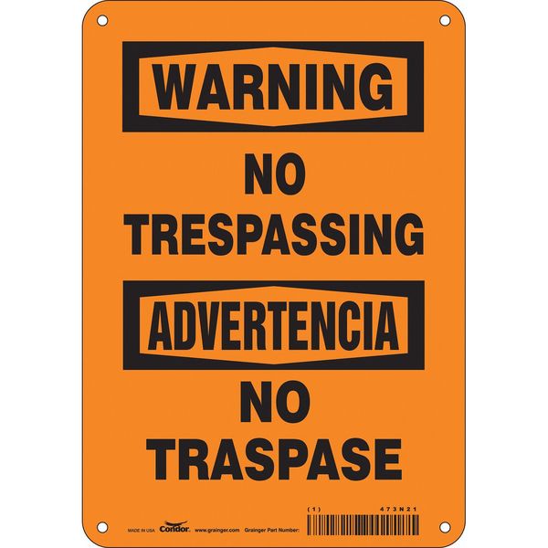 Safety Sign, 10 in Height, 7 in Width, Aluminum, Horizontal Rectangle, English, Spanish, 473N21