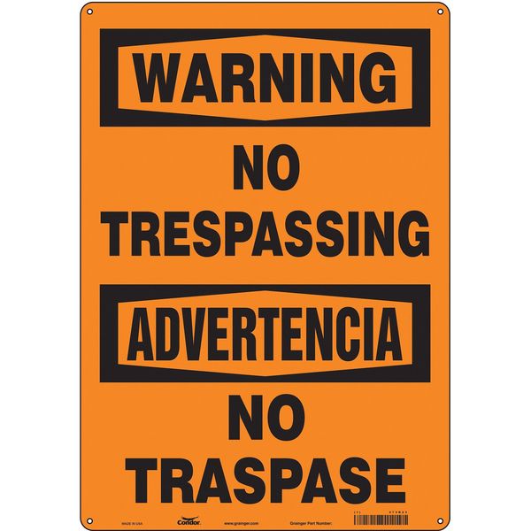 Safety Sign, 20 in H, 14 in W, Aluminum, Vertical Rectangle, English, Spanish, 473N23