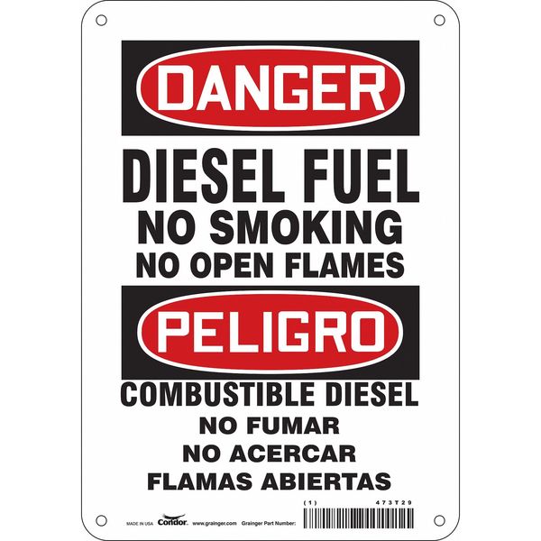 No Smoking Sign, 10 in Height, 7 in Width, Aluminum, Horizontal Rectangle, English, Spanish