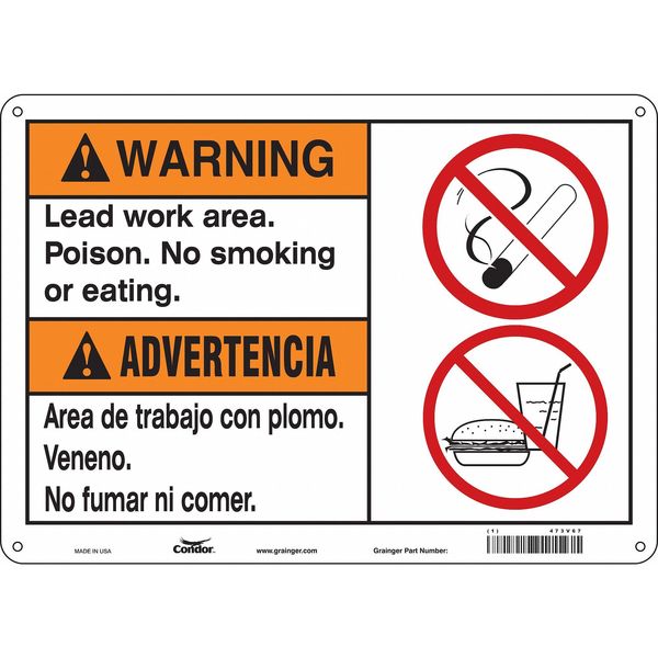 No Smoking Sign, 10 in Height, 14 in Width, Aluminum, Horizontal Rectangle, English, Spanish