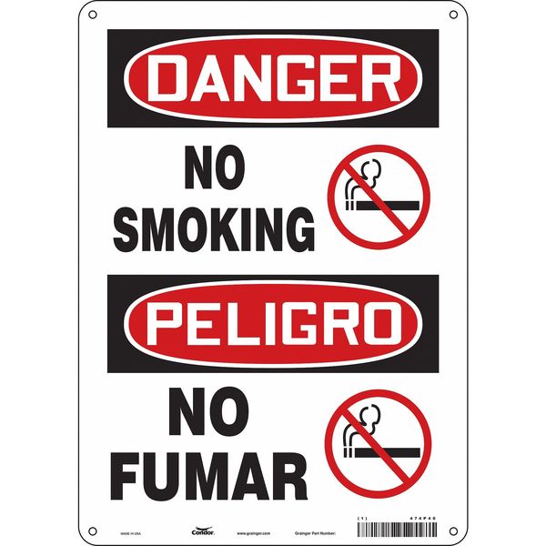 Safety Sign, 14 in Height, 10 in Width, Fiberglass, Vertical Rectangle, English, Spanish
