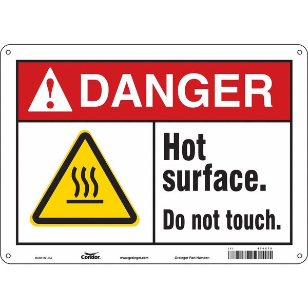 Danger Sign, 10 in H, 14 in W, Aluminum, Horizontal Rectangle, English, 474Z72