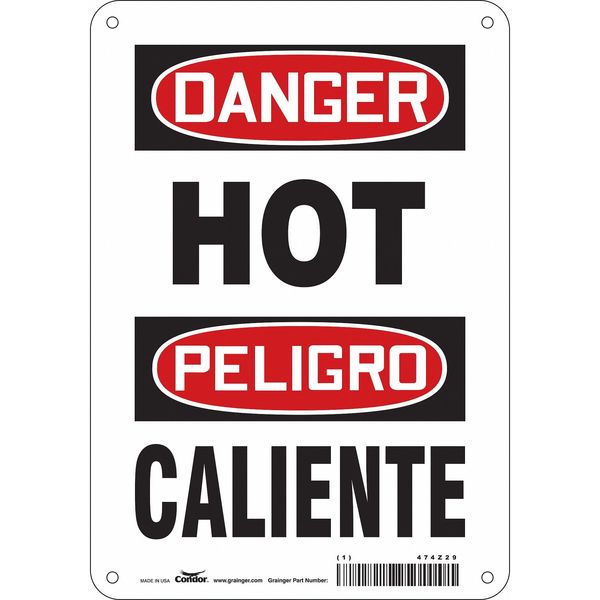 Danger Sign, 10 in H, 7 in W, Aluminum, Horizontal Rectangle, English, Spanish, 474Z29