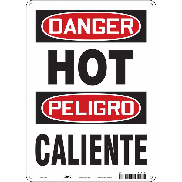 Safety Sign, 14 in Height, 10 in Width, Aluminum, Vertical Rectangle, English, Spanish, 474Z30