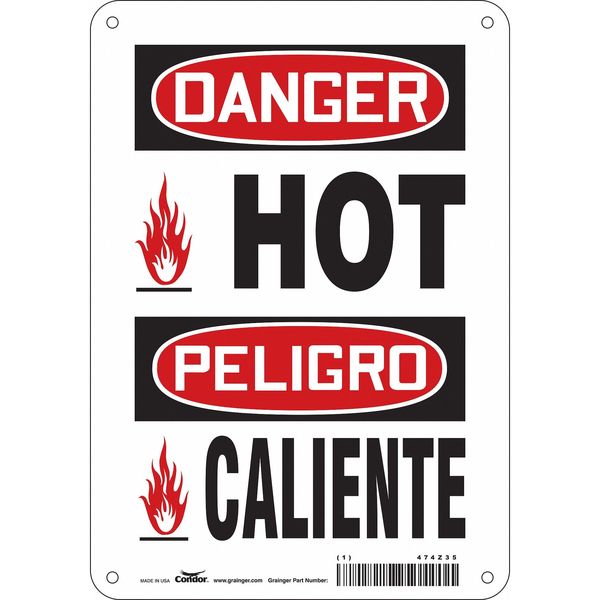 Danger Sign, 10 in H, 7 in W, Aluminum, Horizontal Rectangle, English, Spanish, 474Z35