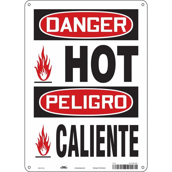 Safety Sign, 14 in H, 10 in W, Aluminum, Vertical Rectangle, English, Spanish, 474Z36